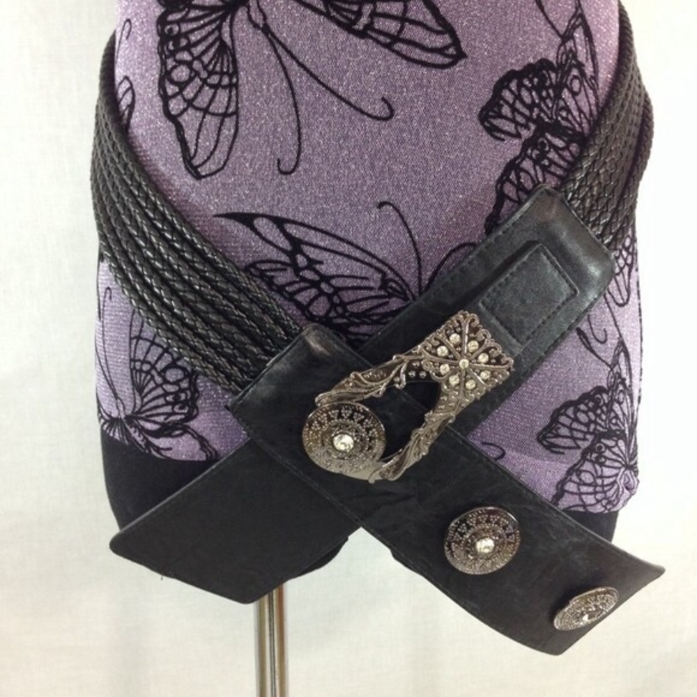 Black Braided Rhinestone Embellished Belt 28”-35”